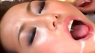 Japanese mature cat with spots has her old pussy split wide and filled with hard cocks