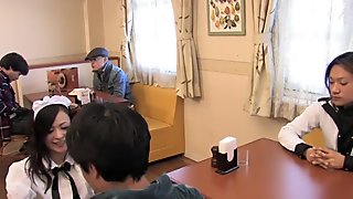 Japanese waitress fucks some guys