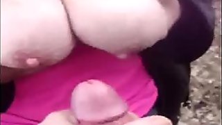 Cum on hookers tits in park